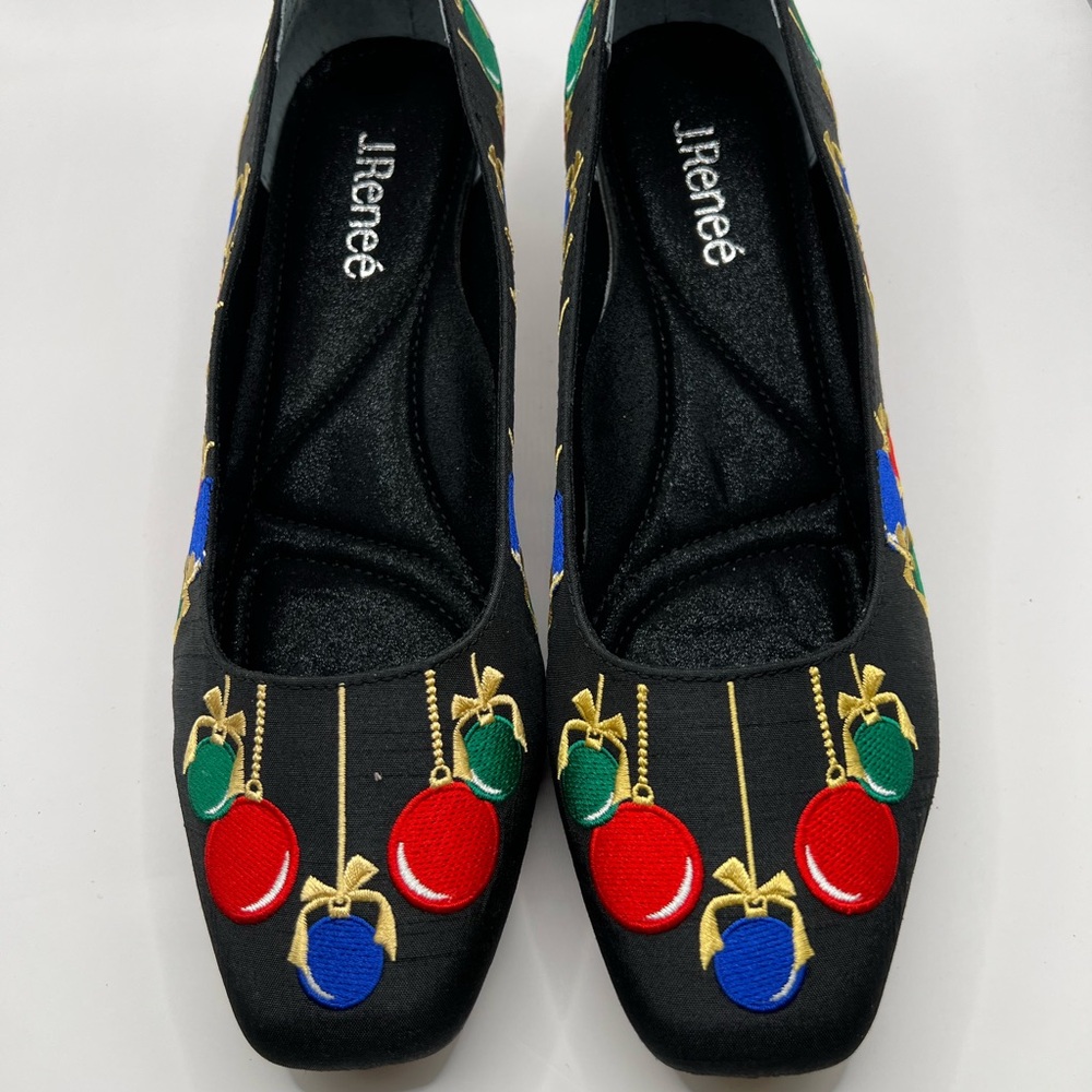 J.Renee Black Flats with Colorful Embroidery